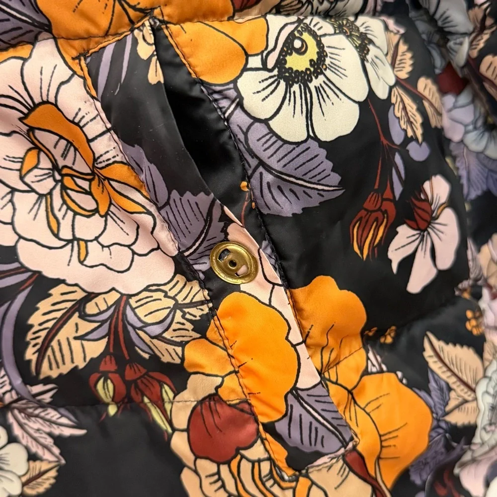 Who What‎ Wear Womens L Floral Puffer Jacket Boho Retro Light Vintage Inspired